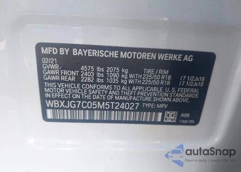 2021 BMW X1 Sdrive28I z USA, uszkodzony, nr VIN WBXJG7C05M5T24027
